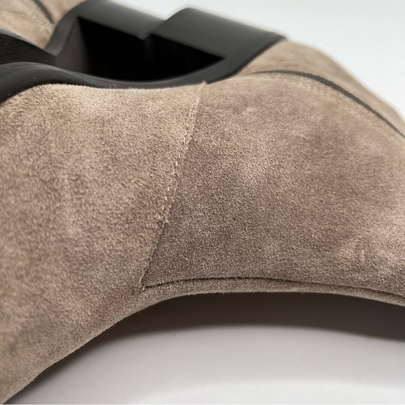 Lorenzo Dei Italian Leather Greige Taupe Suede Pointed Toe Ankle Booties Boots - Picture 6 of 13